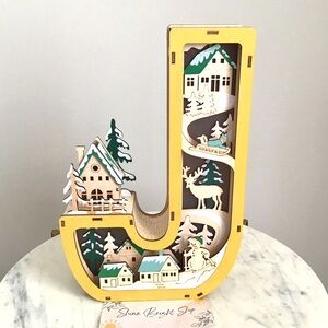 Anthropologie Winter Wonderland Monogram Letter J Light-Up Decor Display NWT